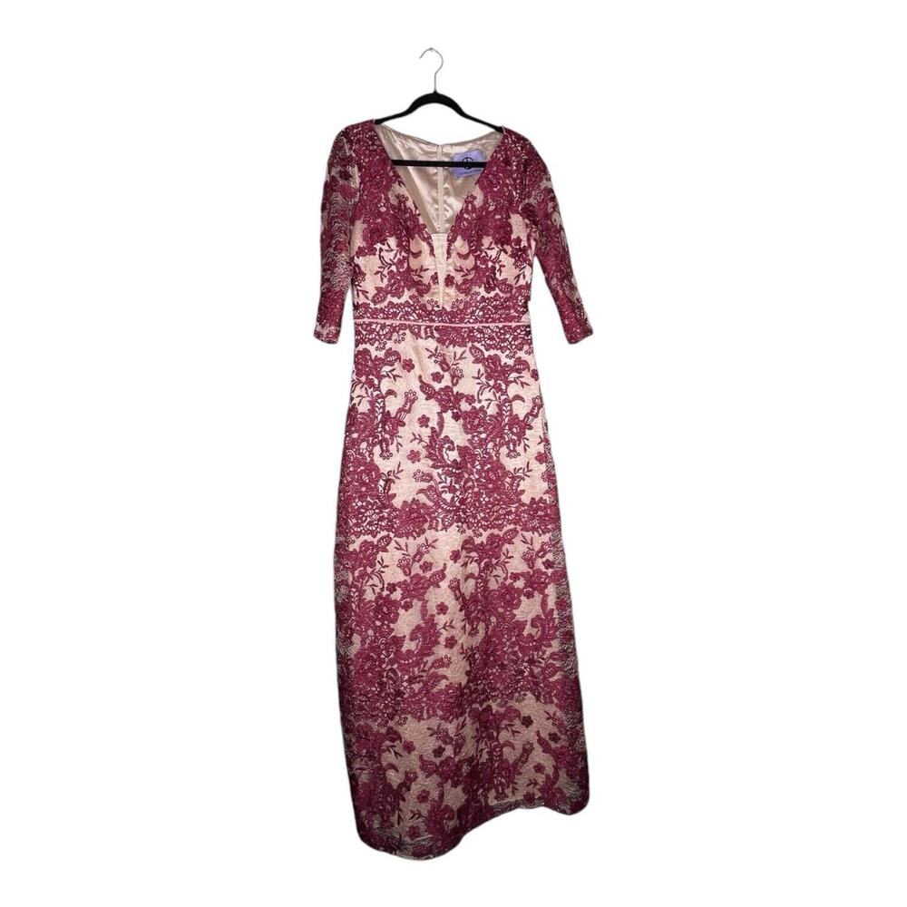 JS Collections Womens‎ Embroidered Lace Gown Wine/Rose Size 10 NWT Read
